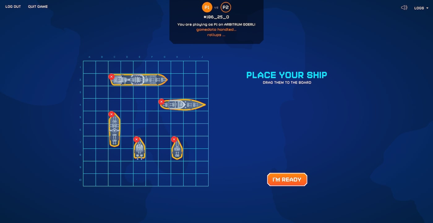 Productive Decentralized Battleship - Place your ships screen | Built with Cartesi Rollups