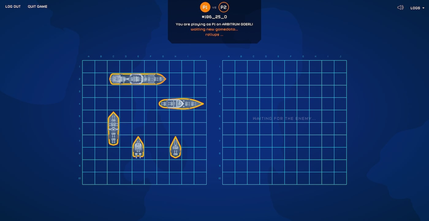 Productive Decentralized Battleship - Waiting for player move | Built with Cartesi Rollups
