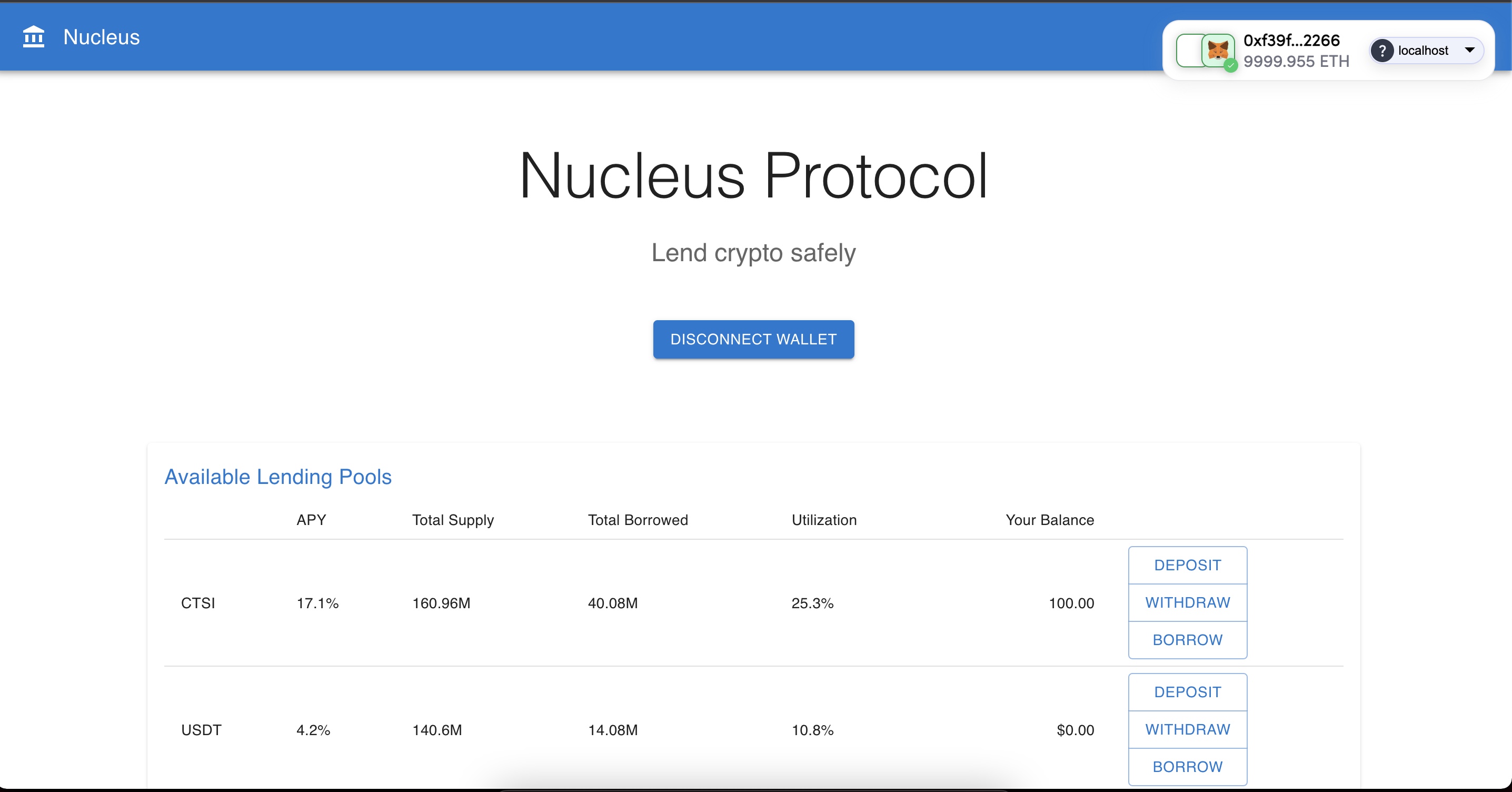 Nucleus DeFi Lending Protocol - Lending Pools | Built with Cartesi Rollups